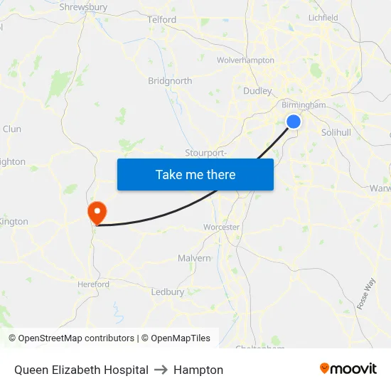 Queen Elizabeth Hospital to Hampton map