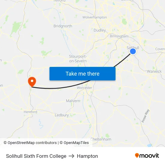 Solihull Sixth Form College to Hampton map
