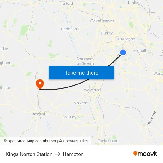 Kings Norton Station to Hampton map