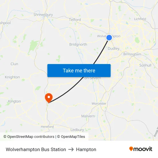 Wolverhampton Bus Station to Hampton map