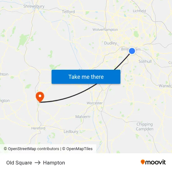 Old Square to Hampton map