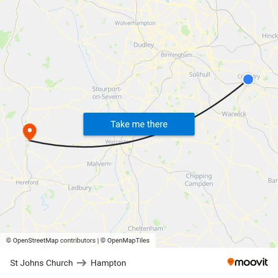 St Johns Church to Hampton map