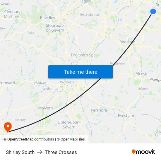 Shirley South to Three Crosses map