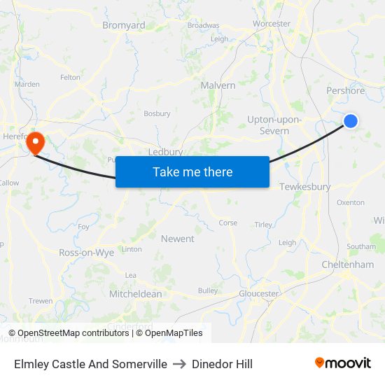 Elmley Castle And Somerville to Dinedor Hill map