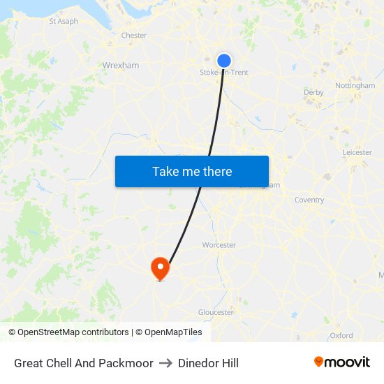 Great Chell And Packmoor to Dinedor Hill map