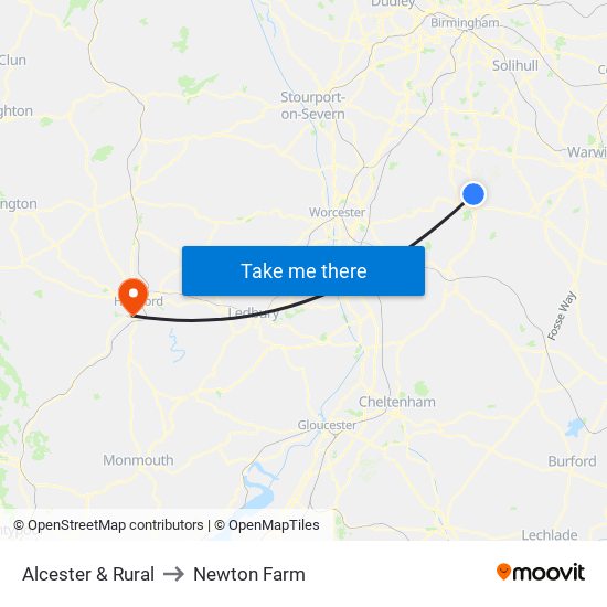 Alcester & Rural to Newton Farm map