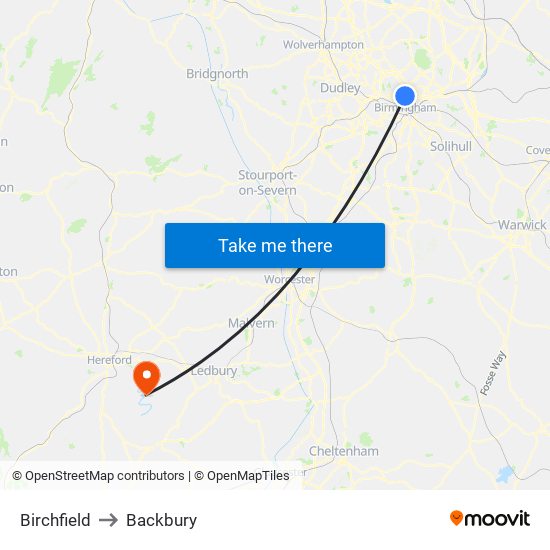 Birchfield to Backbury map