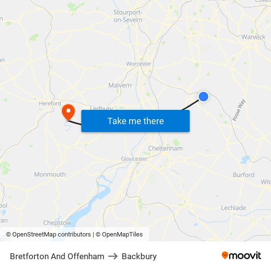 Bretforton And Offenham to Backbury map