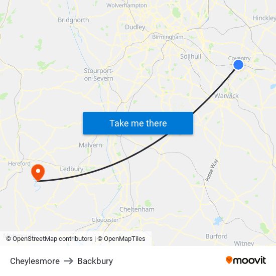 Cheylesmore to Backbury map