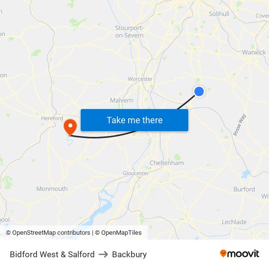 Bidford West & Salford to Backbury map