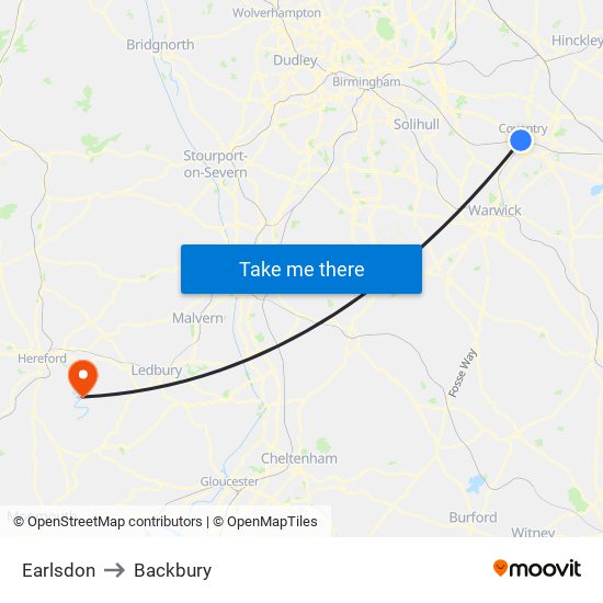 Earlsdon to Backbury map