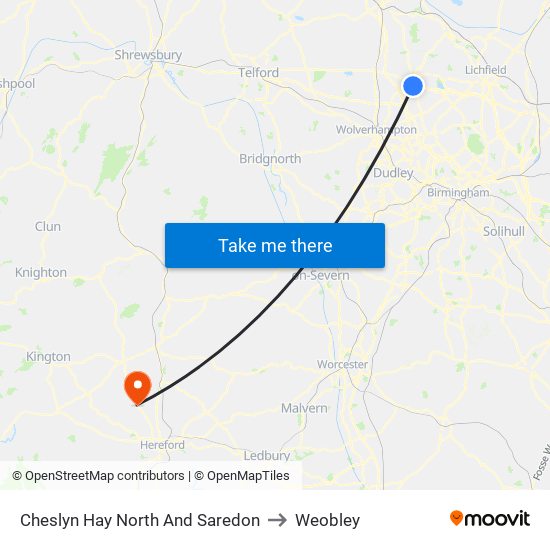 Cheslyn Hay North And Saredon to Weobley map