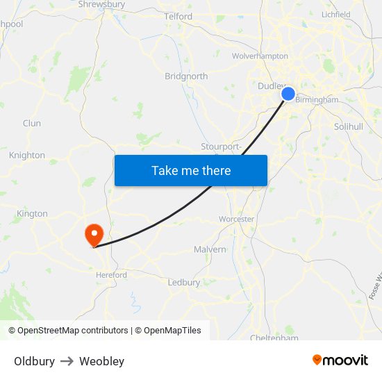 Oldbury to Weobley map