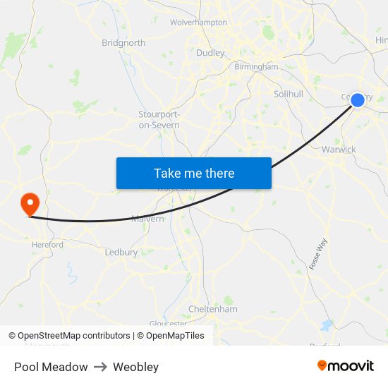 Pool Meadow to Weobley map