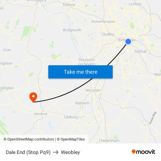 Dale End (Stop Pq9) to Weobley map