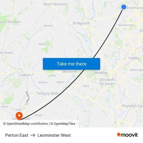 Perton East to Leominster West map