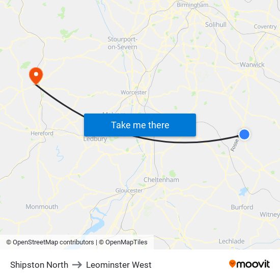 Shipston North to Leominster West map