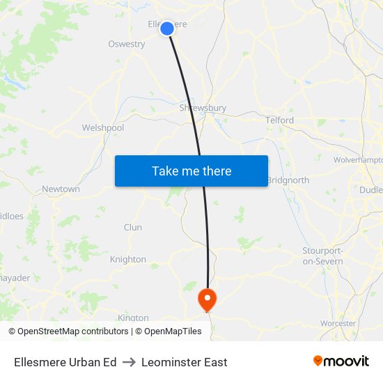 Ellesmere Urban Ed to Leominster East map