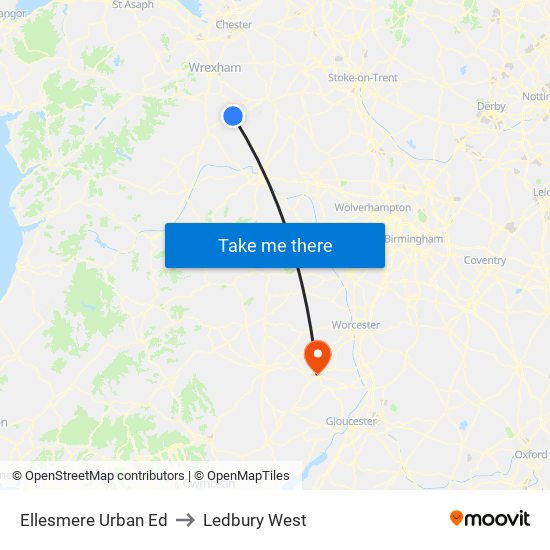 Ellesmere Urban Ed to Ledbury West map