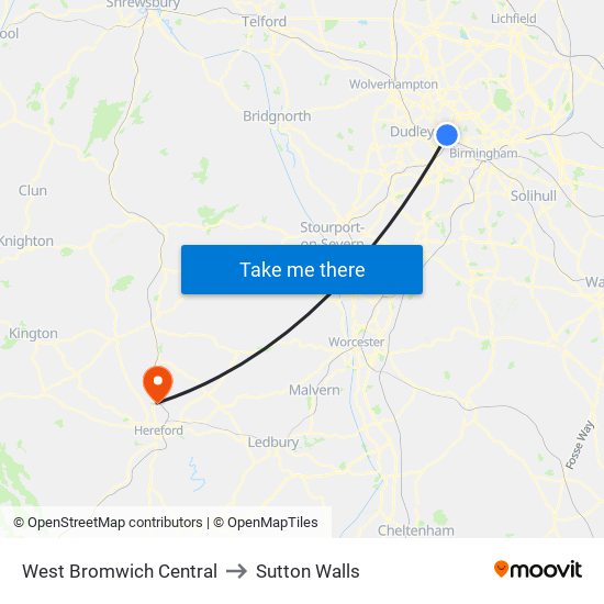 West Bromwich Central to Sutton Walls map