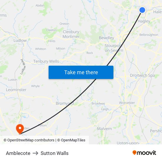 Amblecote to Sutton Walls map