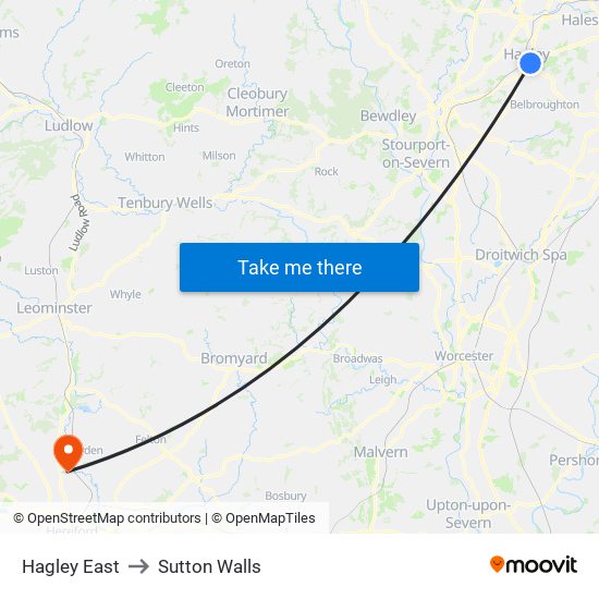 Hagley East to Sutton Walls map