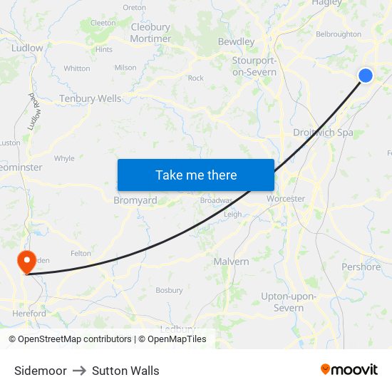 Sidemoor to Sutton Walls map