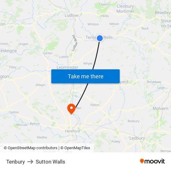 Tenbury to Sutton Walls map