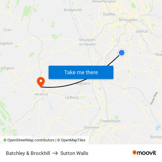 Batchley & Brockhill to Sutton Walls map