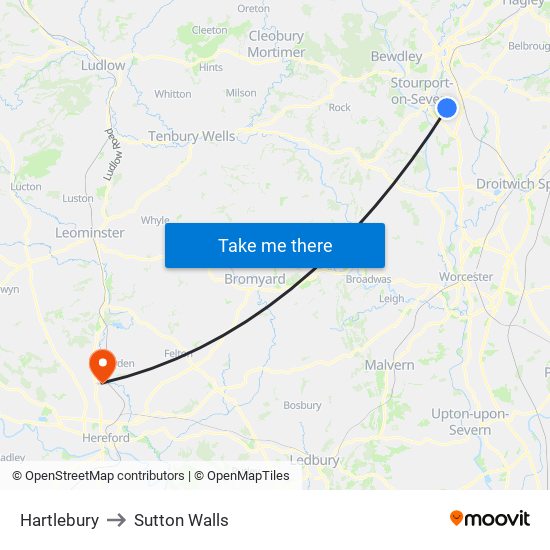 Hartlebury to Sutton Walls map