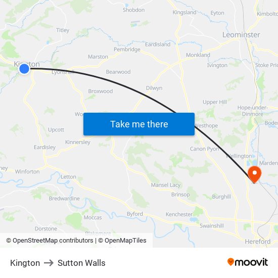 Kington to Sutton Walls map