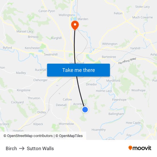Birch to Sutton Walls map