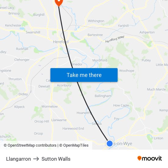 Llangarron to Sutton Walls map