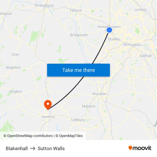 Blakenhall to Sutton Walls map