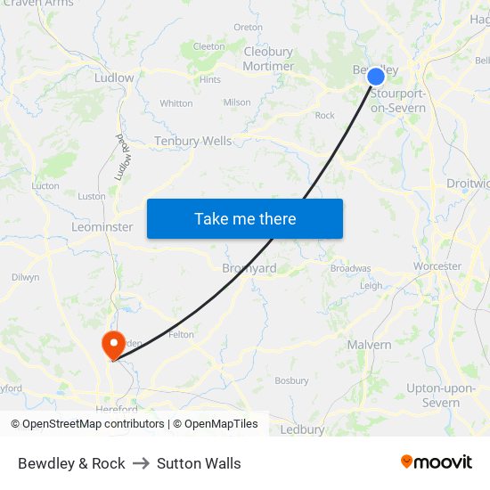 Bewdley & Rock to Sutton Walls map