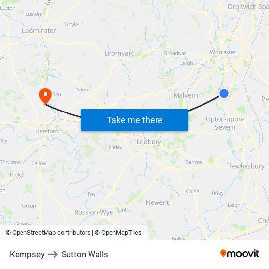 Kempsey to Sutton Walls map