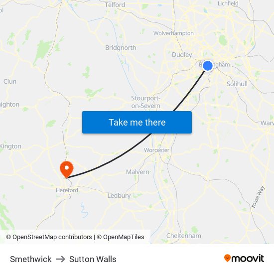 Smethwick to Sutton Walls map