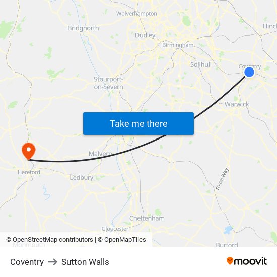 Coventry to Sutton Walls map