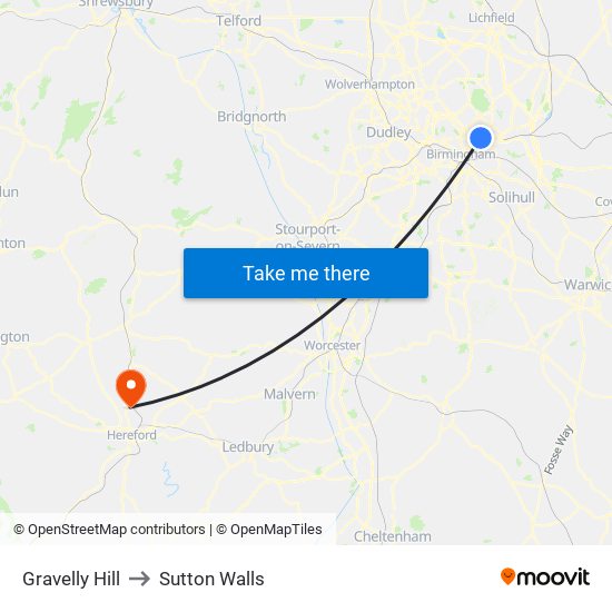 Gravelly Hill to Sutton Walls map