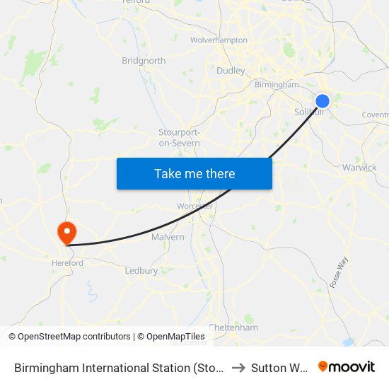 Birmingham International Station (Stop Nb) to Sutton Walls map