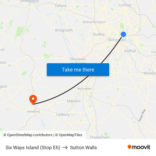 Six Ways Island (Stop Eh) to Sutton Walls map