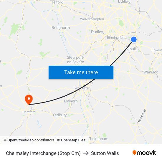 Chelmsley Interchange (Stop Cm) to Sutton Walls map