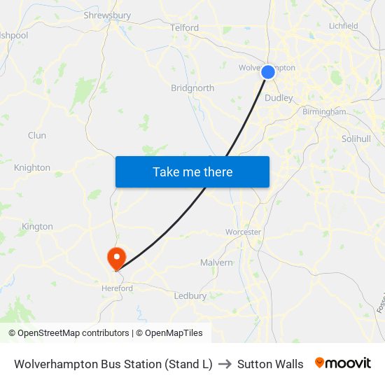 Wolverhampton Bus Station (Stand L) to Sutton Walls map