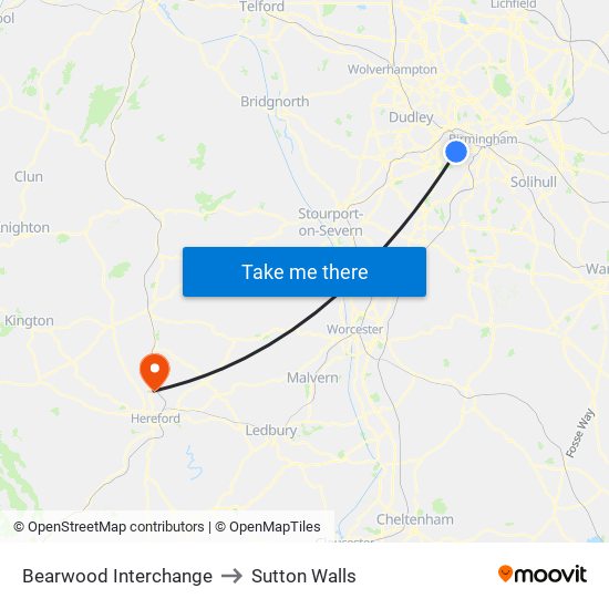 Bearwood Interchange to Sutton Walls map