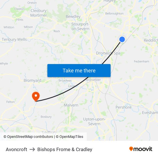 Avoncroft to Bishops Frome & Cradley map