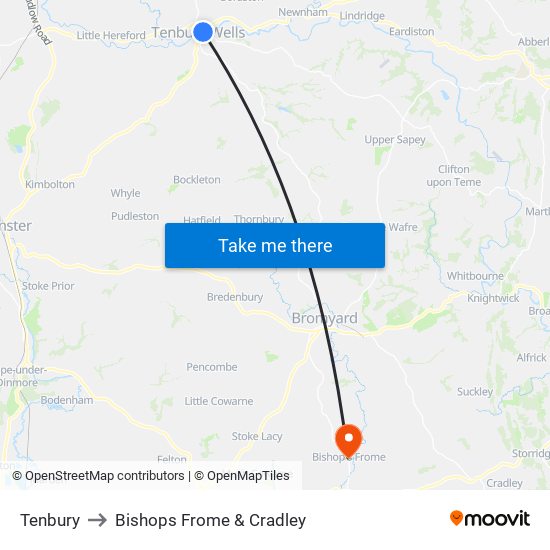 Tenbury to Bishops Frome & Cradley map