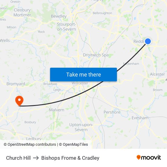 Church Hill to Bishops Frome & Cradley map