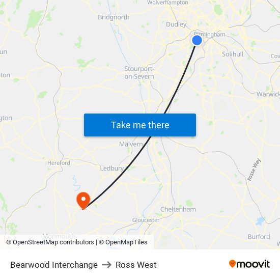 Bearwood Interchange to Ross West map