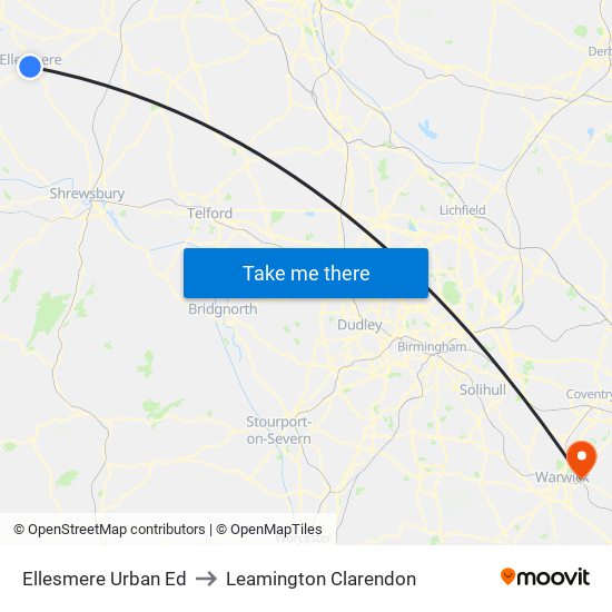 Ellesmere Urban Ed to Leamington Clarendon map