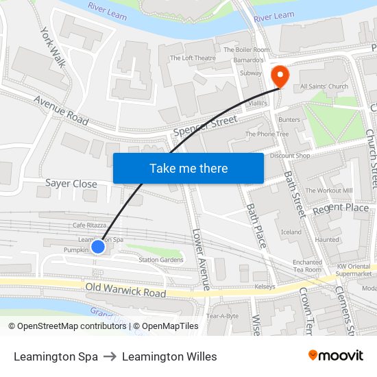 Leamington Spa to Leamington Willes map